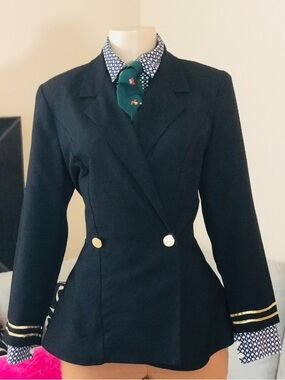 Vintage Classic Black Double-Breasted Peplum Blazer